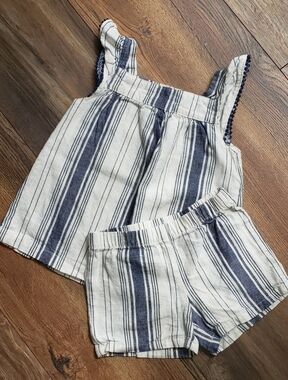 Carter's Linen Blend Navy & White Striped Tank Top and Shorts Set 3t